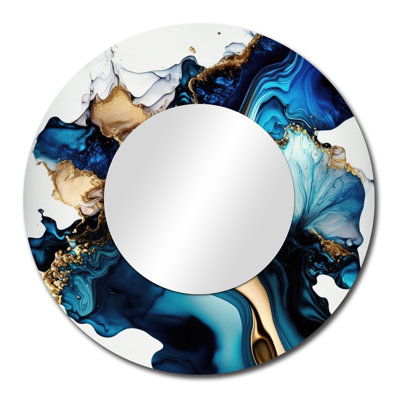 «Palozie» marbre abstrait Geode Blue II - miroir mural en marbre, miroir décoratif rond bleu, impression d'art en métal