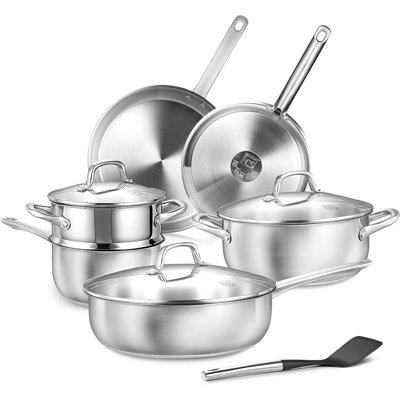 Batterie de cuisine en acier inoxydable Koch Systeme Cs 10 pièces, batterie de cuisine en acier inoxydable 18/10 de qualité supérieure pour la cuisine à domicile, batterie de cuisine à induction avec marmite à sauter