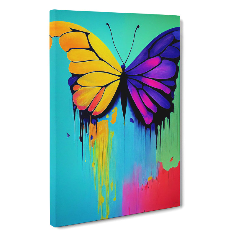 Butterfly With Dripping Paint No.1 - Wrapped Canvas, 50cm H x 35cm W x 3cm D