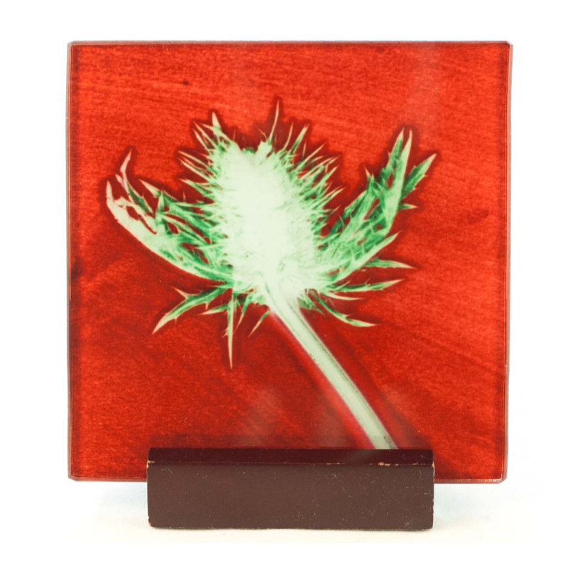 Glass Square 1 Piece Coaster, Red
