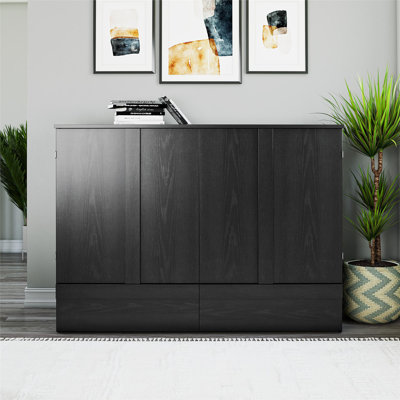 Urthe Queen Trifold Cabinet Murphy Bed with Memory Foam Mattress and Storage Drawers