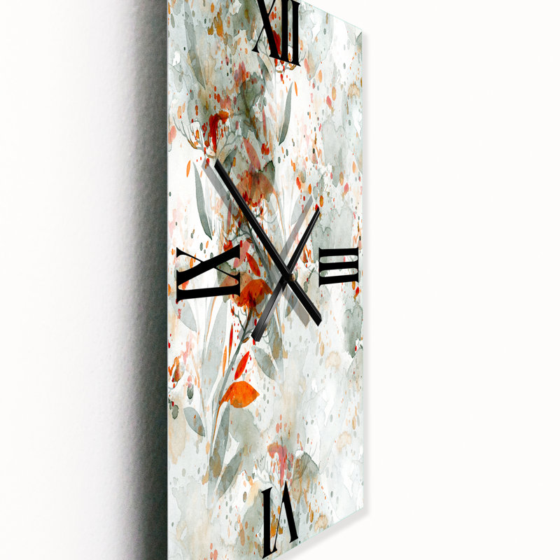 Horloge murale verte et orange Wildflowers II, Grand