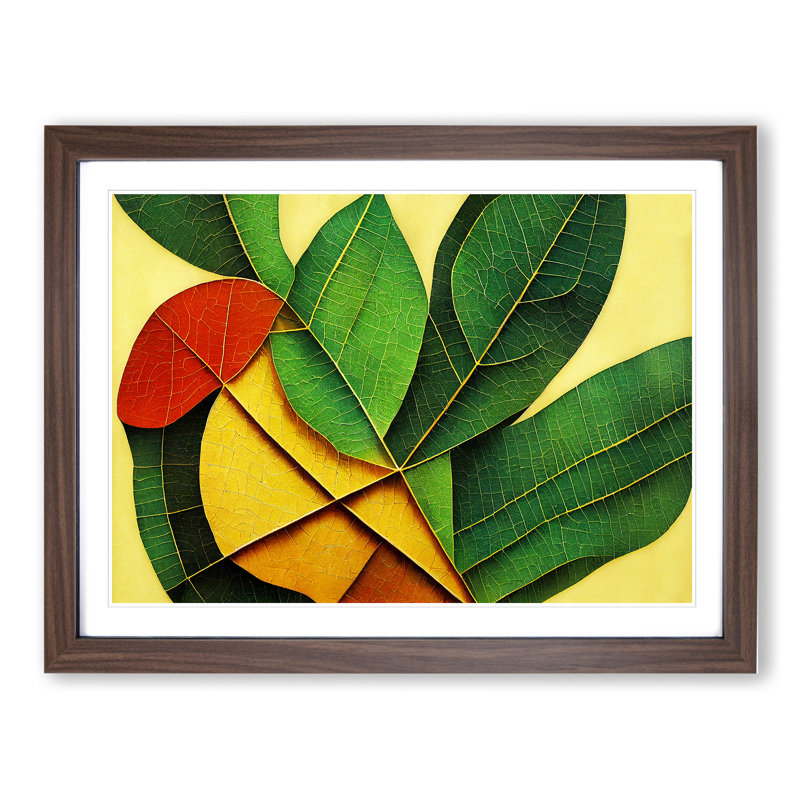 Edgy Colourful Leaf 1 Piece Single Picture Frame Wall Art, 46cm H x 64cm W x 2cm D, Walnut Frame