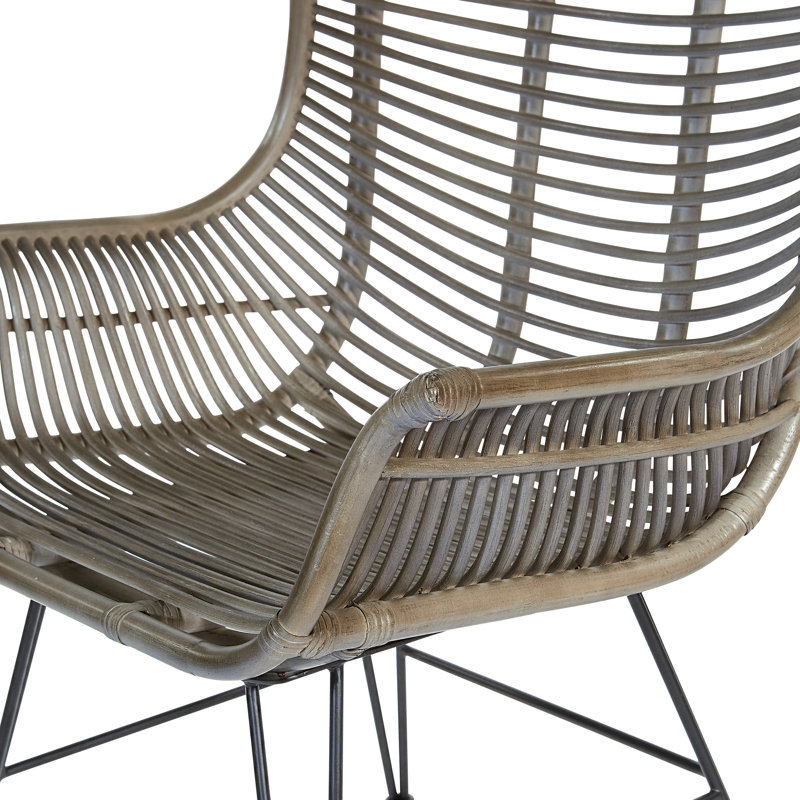 Fauteuil large de 27,25 po Rivka, Rotin délavé gris