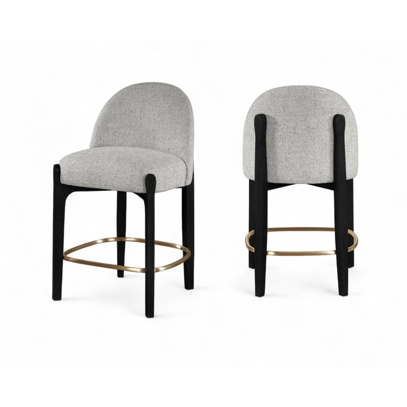 Tabouret de comptoir rembourré en tissu Maud, Tissu gris clair / finition noire