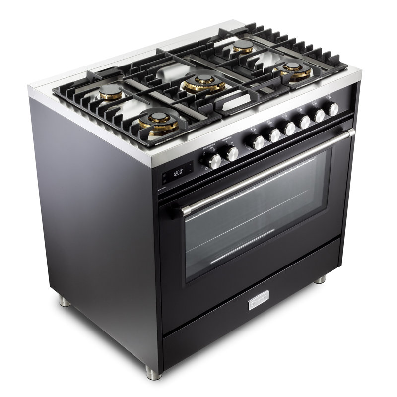Verona Ultima 36" 5 Burner Single Dual Fuel Range, Black