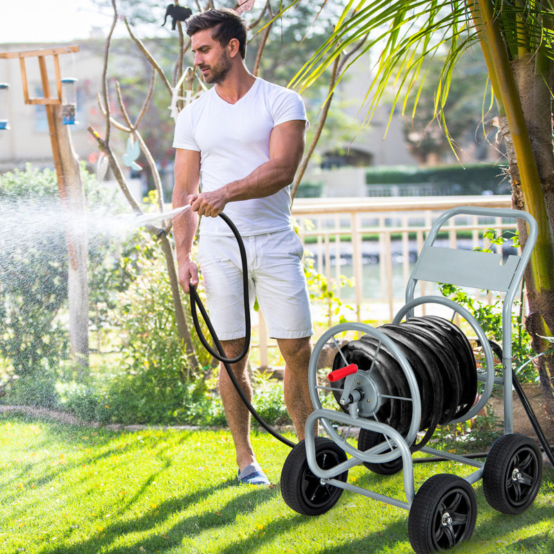 Breanca Metal Freestanding Hose Reel, Silver