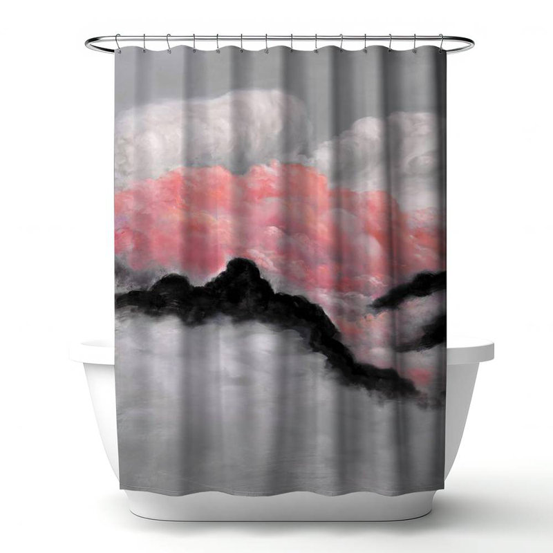 Shower Curtain LA61 – Polyester Shower Curtain, Dye Sublimation Print, 71" W × 74" L, Gray/Pink