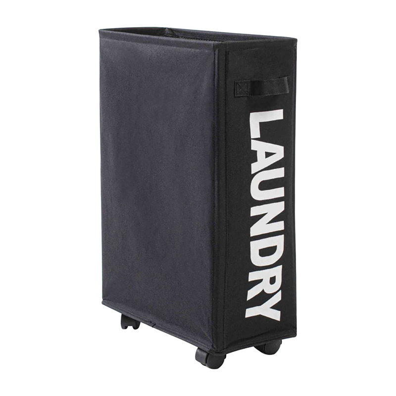 Fabric Laundry Room Organizer with Wheels, Black/White