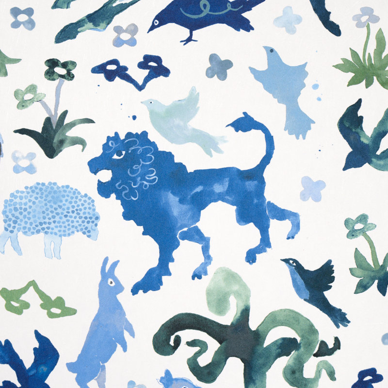 Papier peint Schumacher x Happy Menocal Beasts, Bleu / vert