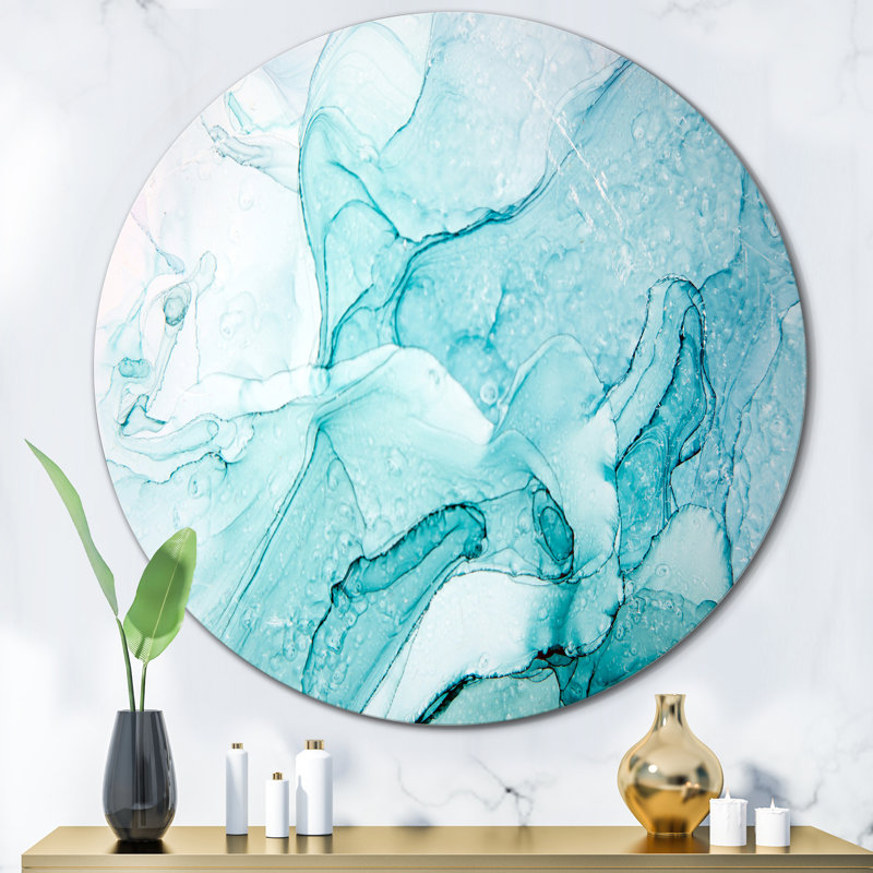 Turquoise Ink Universe - Art mural moderne en cercle métallique, H 11 po x l 11 po x P 1 po