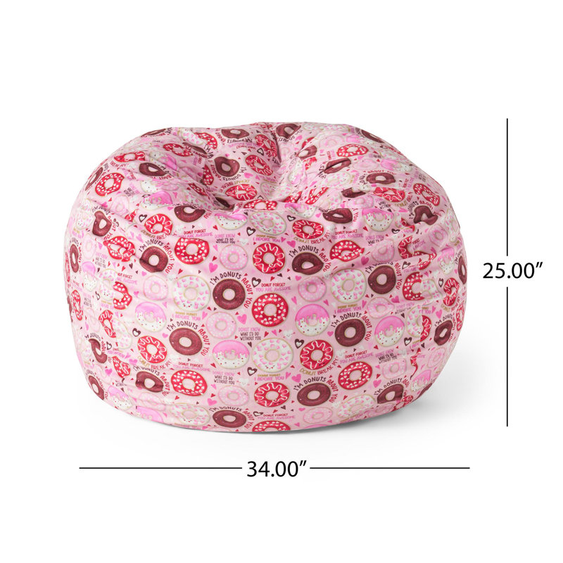 Fauteuil à billes arrondi 3 pieds Puff-Puff, imprimé beignet rose