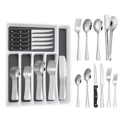 53-Piece Stainless Steel Silverware Set For 8 With 6-Compartment Drawer Organizer, Rust-Resistant & Dishwasher Safe, Multi-Functional Serving Utensils