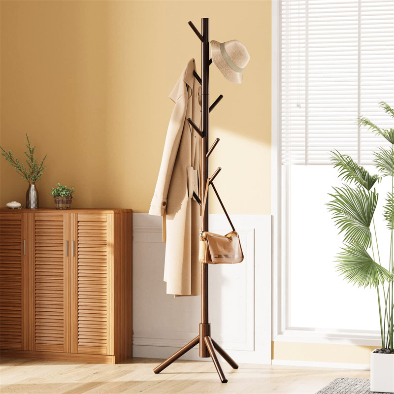 Solid Wood Freestanding 8 - Hook Coat Rack, Brown