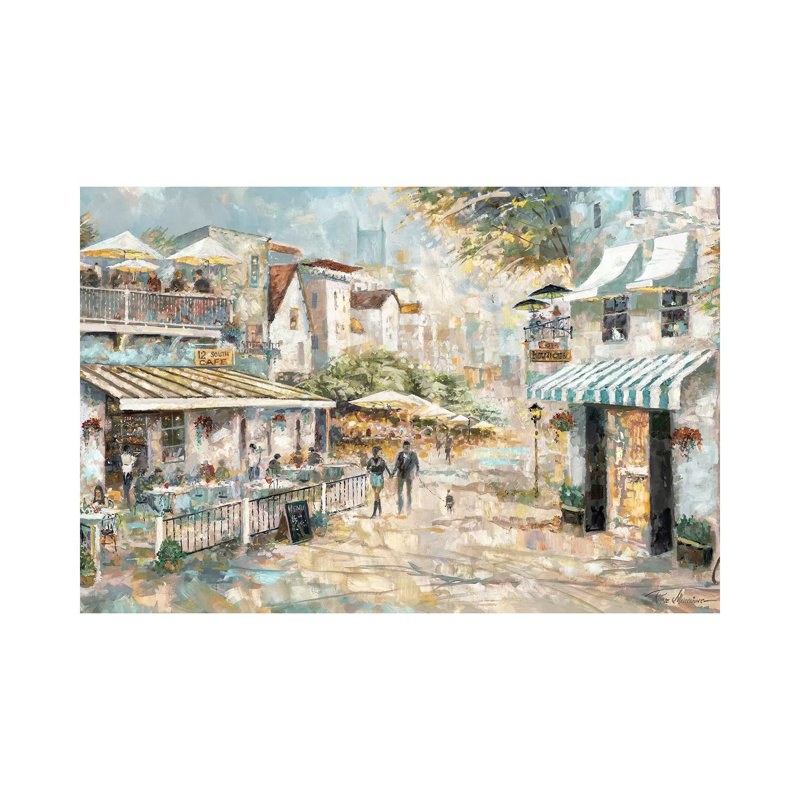 «Rooftop Café» par Ruane Manning - reproduction d'art, Toile tendue, Aucun mat, H 32 po x l 48 po x P 1,5 po