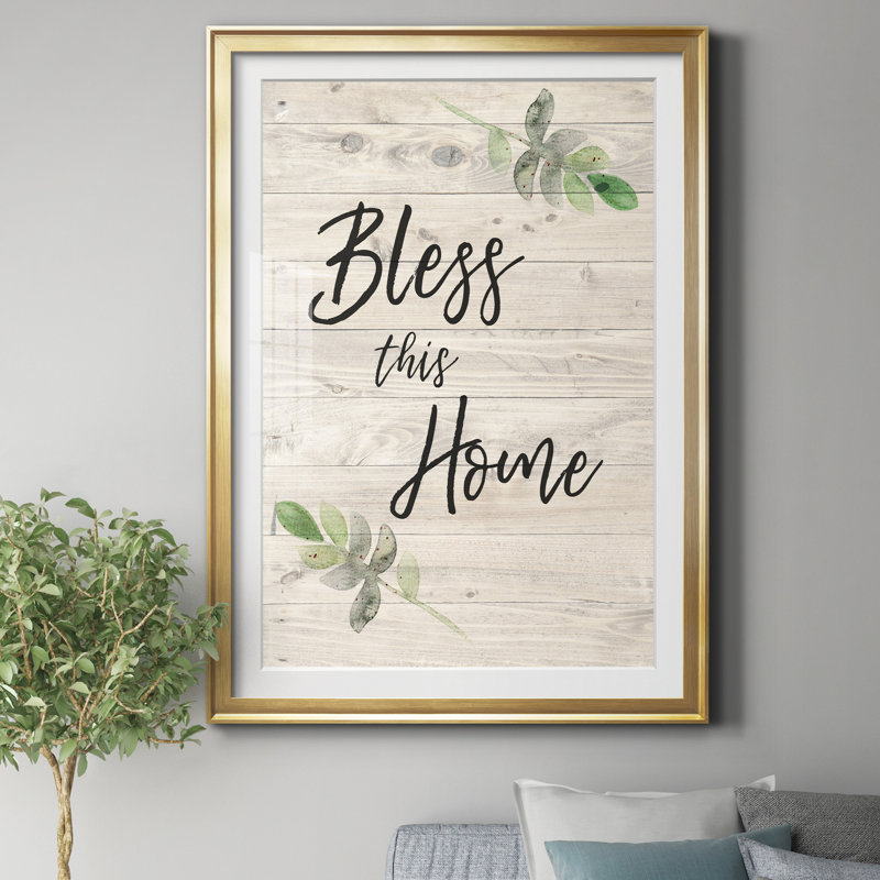 «Bless this home», reproduction d'art textuel sur papier encadré, H 30,5 po x l 42,5 po x P 1,5 po, Doré