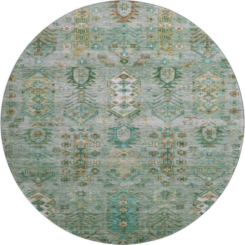 Premium Machine Washable Mayfield AMF2047 Global Rug, Sage, 8' Round