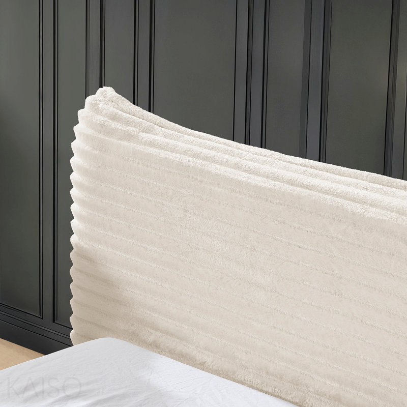 Structure de lit tapissier avec tête de lit courbée décorative pour la chambre à coucher, Beige