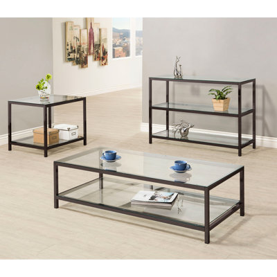 Table d'appoint contemporaine à 1 tablette avec plateau en verre, couleur nickel noir, 24 pouces de largeur, ajoute une touche sophistiquée de 23 haut de gamme, décoration polyvalente