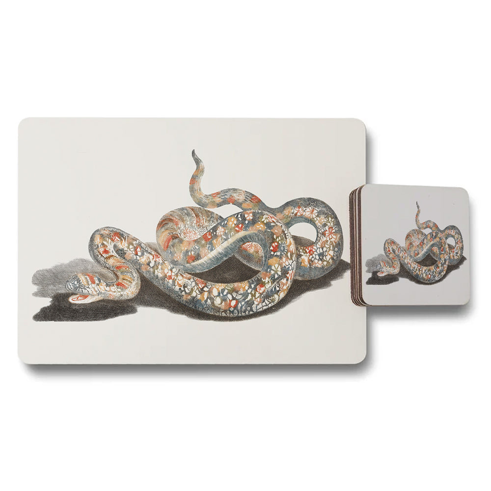 Snake Themed Placemat And Coaster Set With Artwork Print