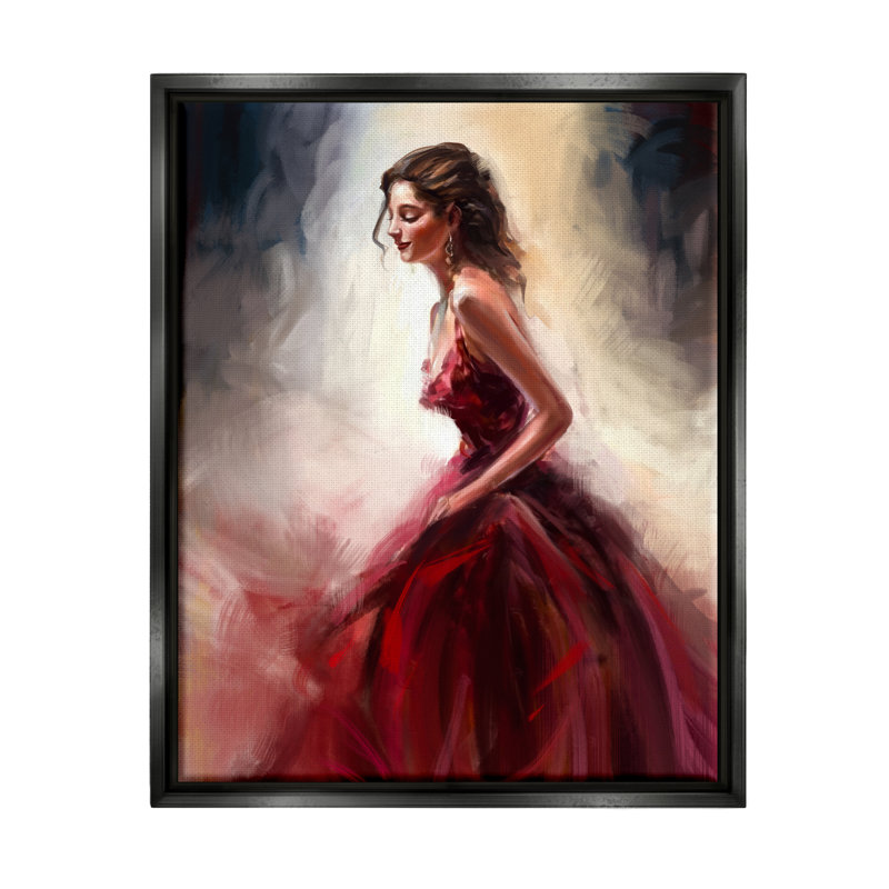 Robe femme élégante rouge par Ziwei Li, Cadre flottant noir de jais, H 21 po x l 17 po x P 1,7 po