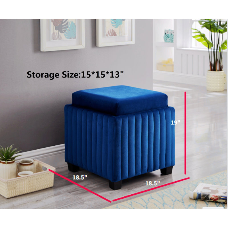 Ekstrom Upholstered Ottoman, Navy Blue Velvet