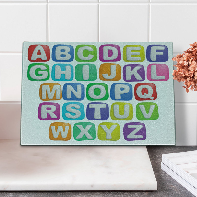 Ambesonne Letter Tempered Glass Cutting Board Colourful Alphabet Set Multicolor
