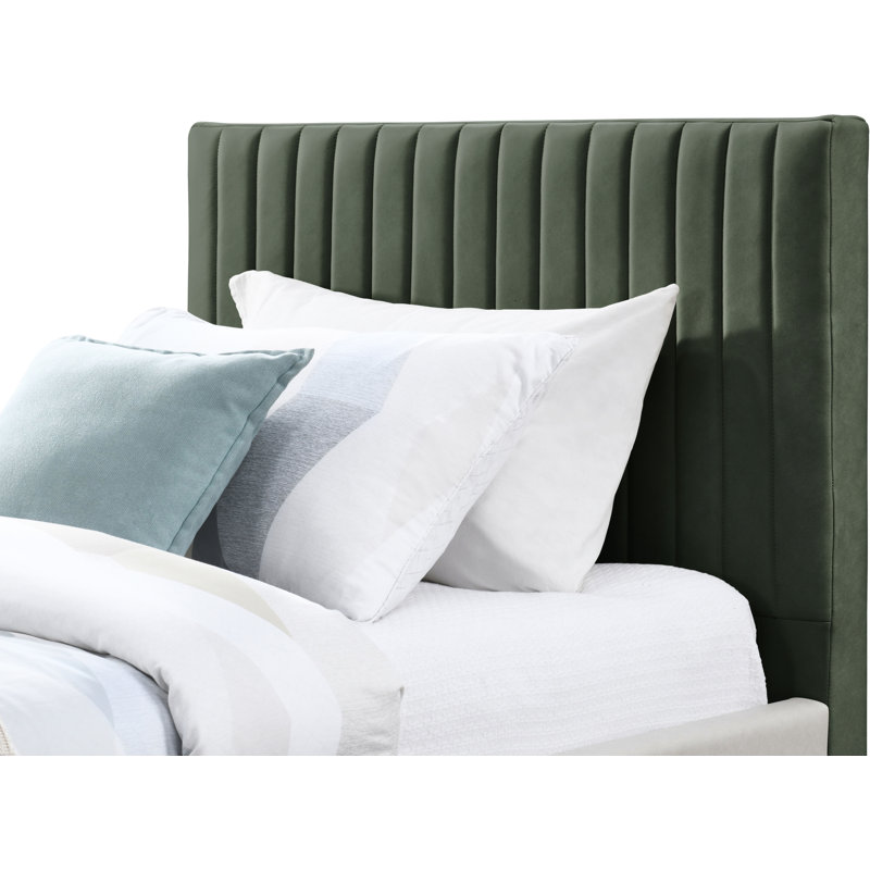 Gallo Upholstered Bed, Green Vegan Leather, Twin
