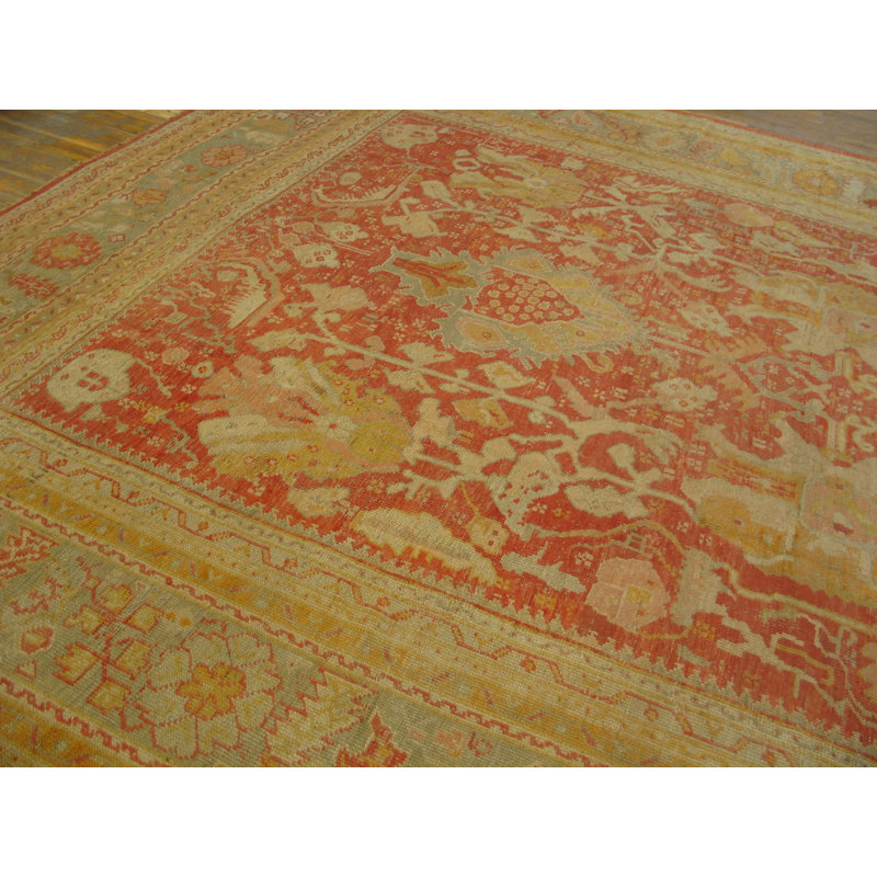 Large Scale Allover Tribal Pattern Antique Rustic Coral Color Decorative Turkish Oushak Rug