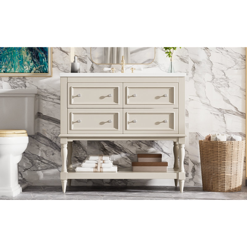 Armoire de salle de bain 36 po avec ensemble de meuble-lavabo en céramique, Beige
