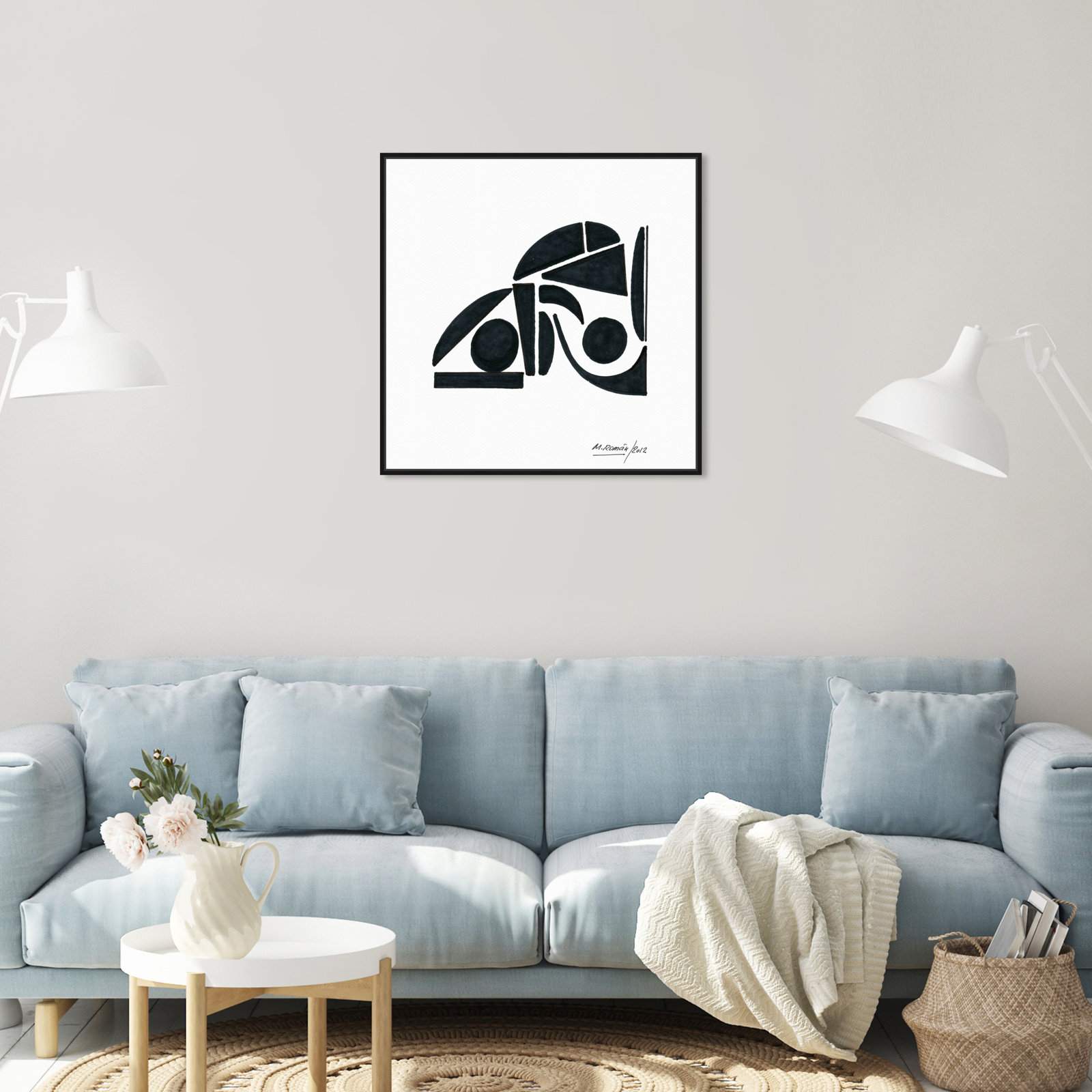 Black And White Modern by M.Roman, Black, 25" H x 25" W