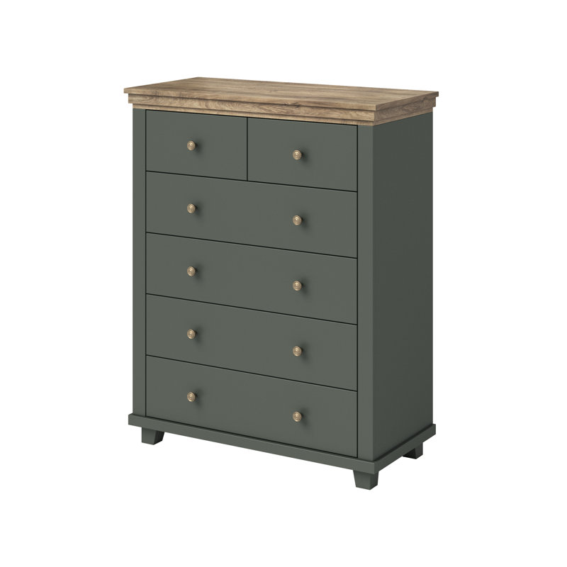 Sandidge 6 Drawer Highboard, Green/Lefkas Oak, 113cm H x 90cm W x 42cm D