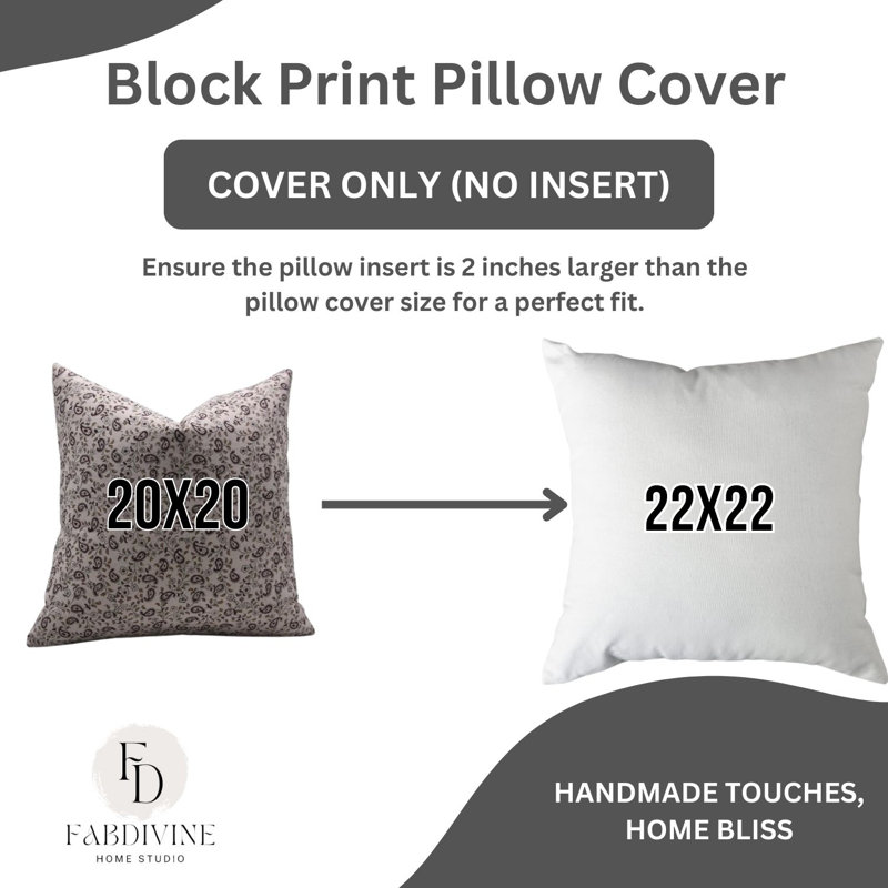 Coussin à motif floral fabriqué à la main en coton imprimé à la main Fab divine Kerijaal - 22 x 22 po, H 22 po x l 22 po