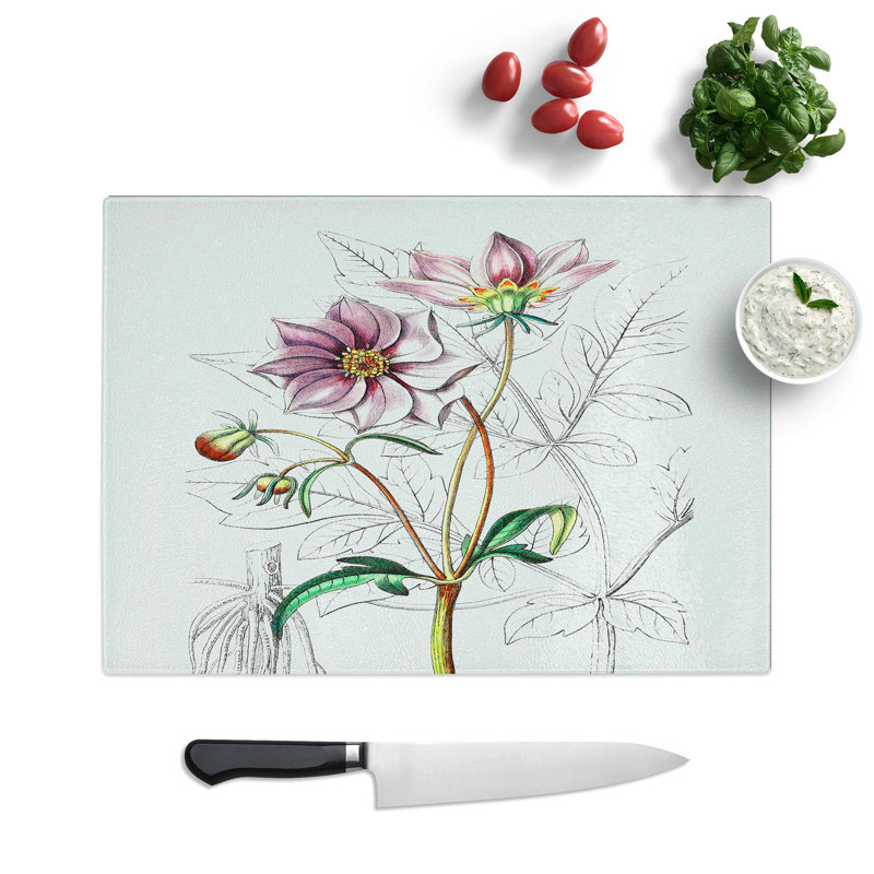 Tempered Glass Dahlia Flowers Chopping Board, 28.5 cm W x 20 cm L