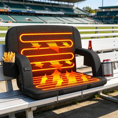 Heated Stadium Seat With Back Support, 3 Heat Levels Up To 150°F, Reclining Padded Bleacher Chair With 20,000Mah Power Bank, Waterproof Folding Seat For Sports & Outdoor Events