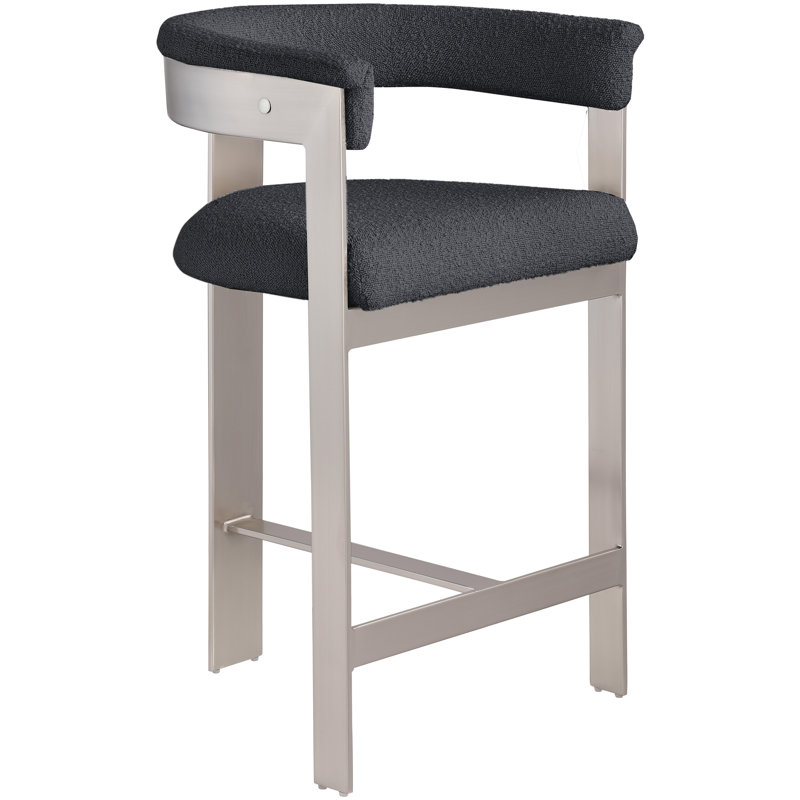 Romeo 26'' Counter Stool, Black Boucle Fabric, Matte Black Powder Coating