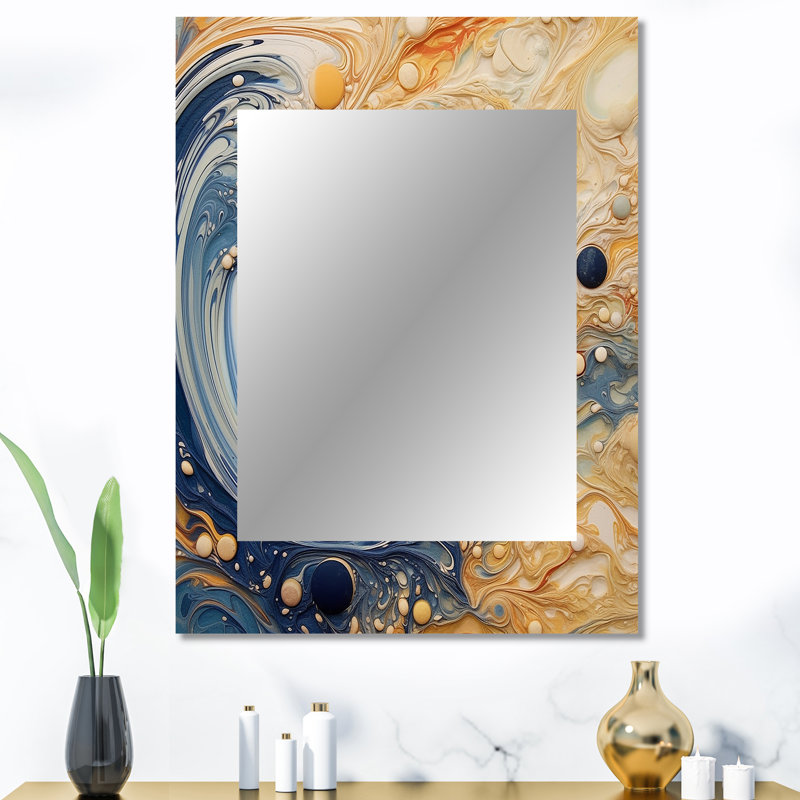 Cream Astrology Nebula Marble II - Abstract Shapes Mirror, Modern Decorative Wall Mirror, Printed Metal Art, 40" x 30"