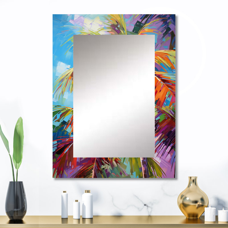 Popart Palm Trees II - Palms Large Mirror, Traditional Decorative Wall Mirror, Printed Metal Art, 32" x 24"