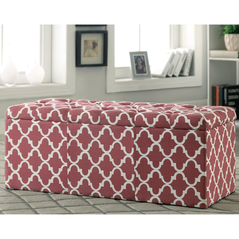 Burlon Fabric Upholstered Storage Bench, Red
