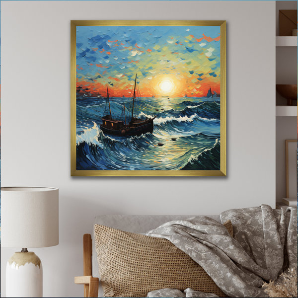 Seascape Painting Showing Old Fishing - Tapestry