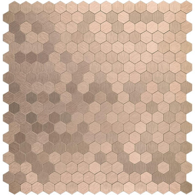 Crédence autocollante en cuivre, mosaïque hexagonale autoadhésive en aluminium pour cuisine et salle de bain (6 feuilles)