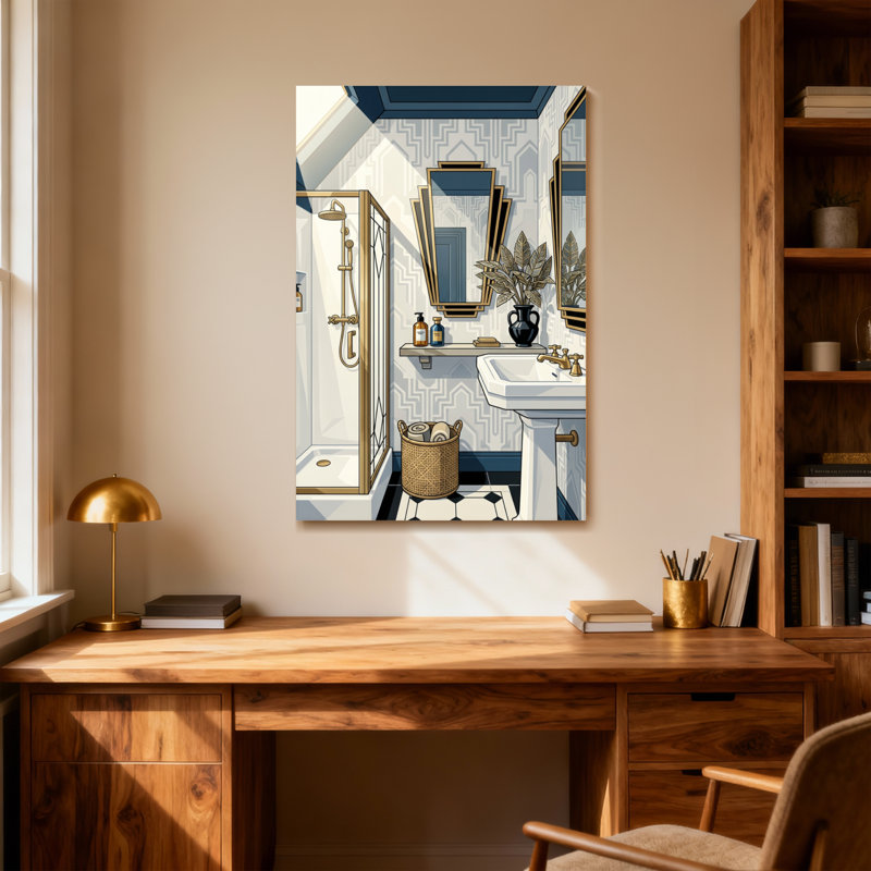 Motif mural géométrique Bath & Laundry avec accents dorés, H 12 po x l 18 po