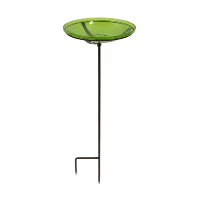 Crackle Glass Birdbath Bowl with Stake, 14-in
