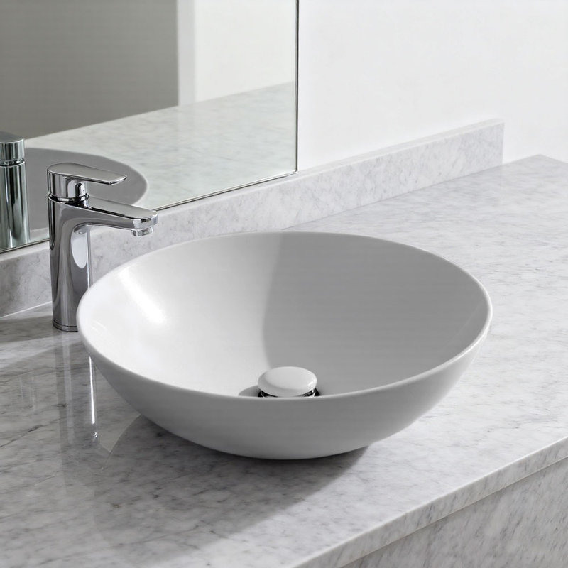 17 Stories 395mm L x 395mm W Natural Ceramic Circular Sink, White