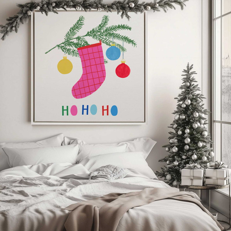 Impression de bas de Noël joyeux II sur rouleau, Encadrement brun, H 12,75 po x l 12,75 po x P 1,75 po