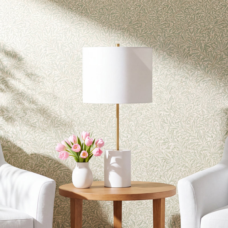 Clyve Metal Table Lamp, White/Gold