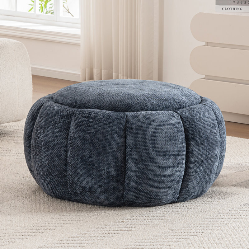 32''W Upholstered Round Cocktail Ottoman with Storage , Chenille Blue