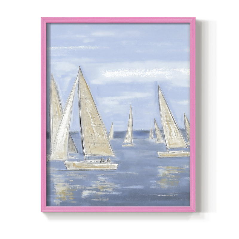 NAUTICAL Series IX Framed Print - Solid Wood, 21" H x 17" W, Rose