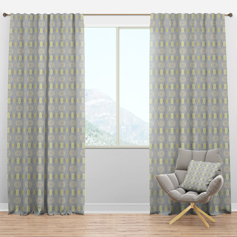Panneau de rideau simple semi-diaphane abstrait Mid-Century, l 52 po x L 120 po