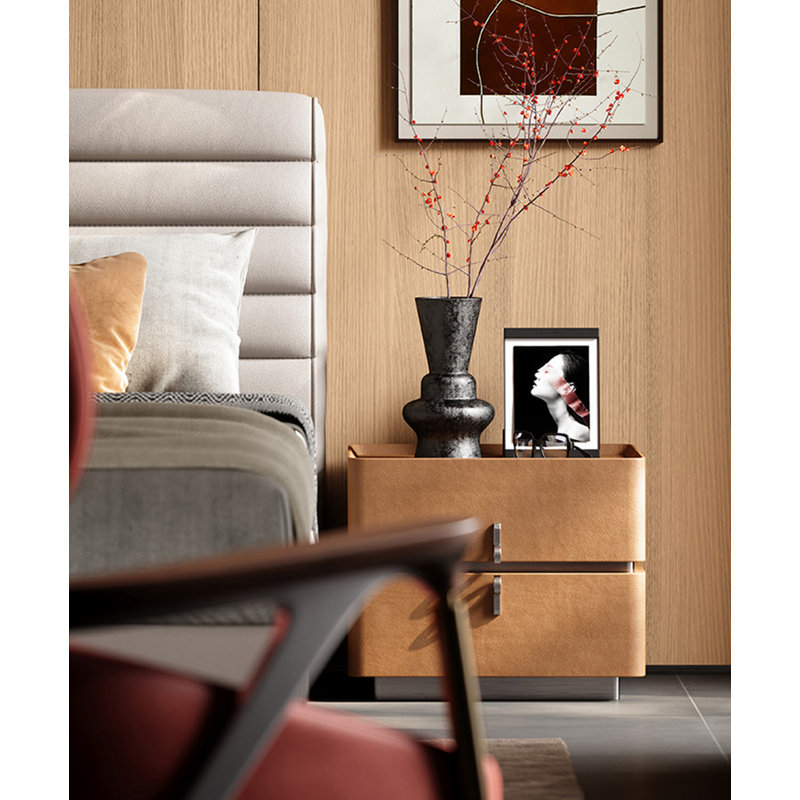 Table de chevet rembourrée en cuir de style italien avec rangement pour tiroirs pour chambre à coucher